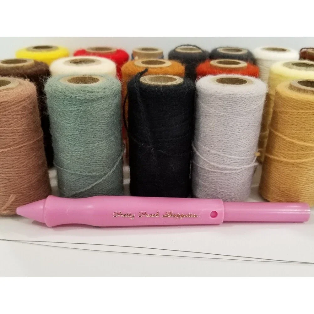 Pretty Punch Embroidery Yarn Lot of 19 Used + Original Punch Needle